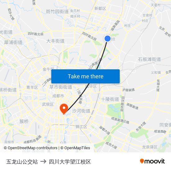 五龙山公交站 to 四川大学望江校区 map