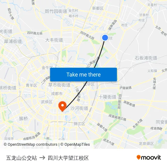 五龙山公交站 to 四川大学望江校区 map