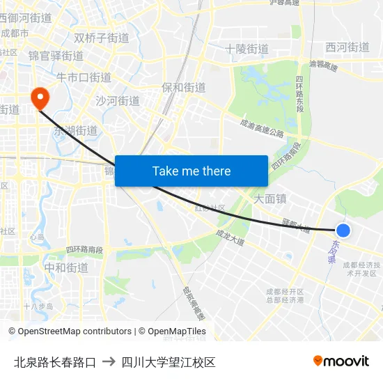 北泉路长春路口 to 四川大学望江校区 map