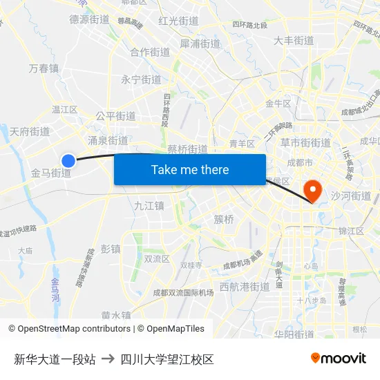 新华大道一段站 to 四川大学望江校区 map