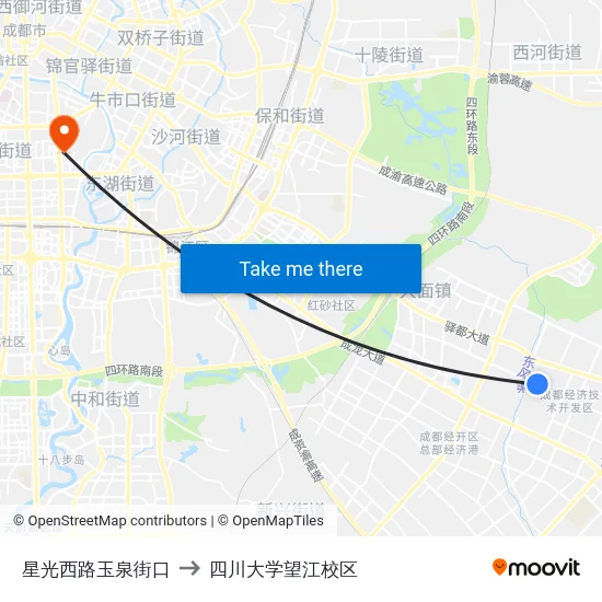 星光西路玉泉街口 to 四川大学望江校区 map