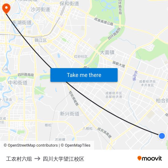 工农村六组 to 四川大学望江校区 map