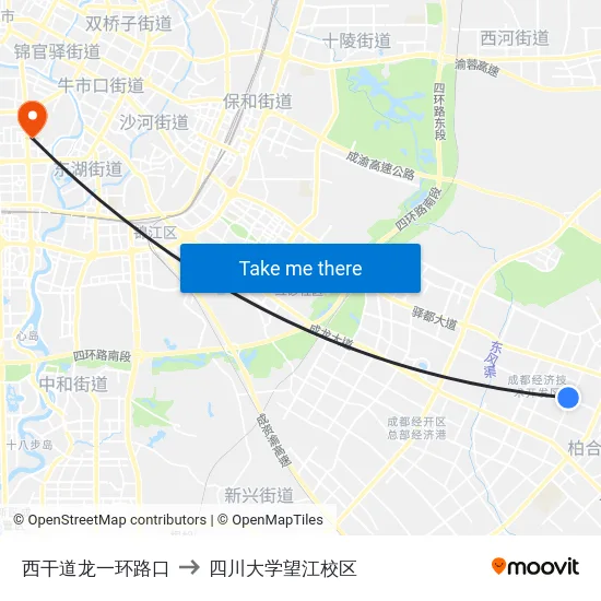 西干道龙一环路口 to 四川大学望江校区 map