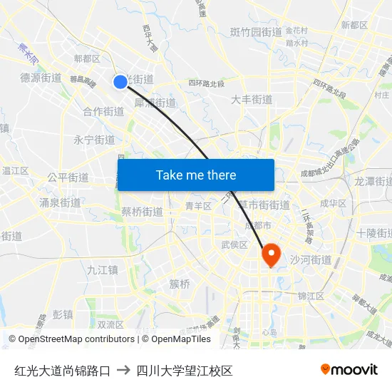 红光大道尚锦路口 to 四川大学望江校区 map