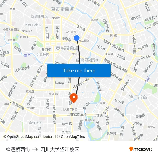 梓潼桥西街 to 四川大学望江校区 map