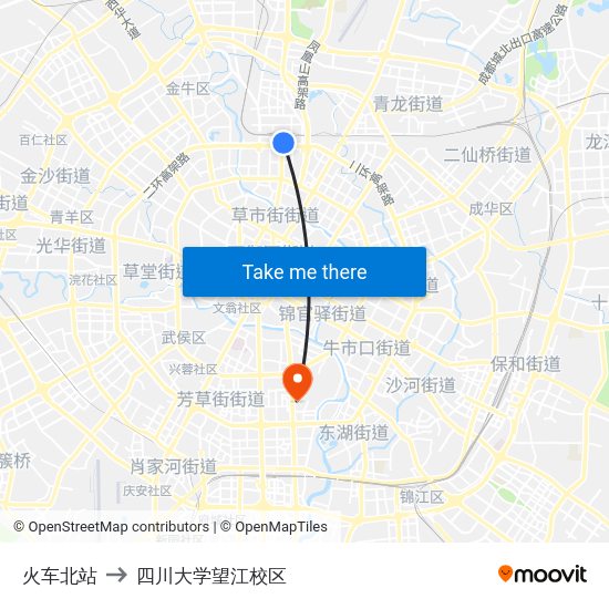 火车北站 to 四川大学望江校区 map