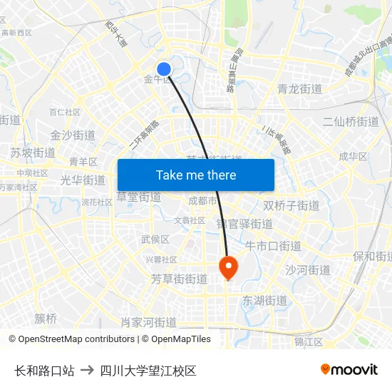 长和路口站 to 四川大学望江校区 map