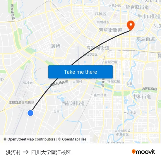 洪河村 to 四川大学望江校区 map
