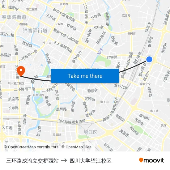 三环路成渝立交桥西站 to 四川大学望江校区 map