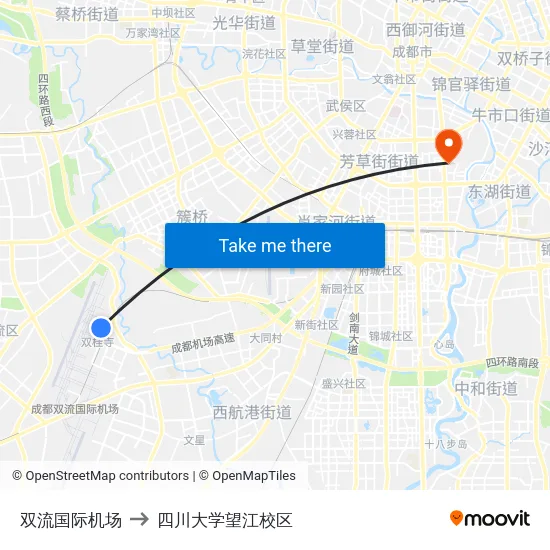 双流国际机场 to 四川大学望江校区 map