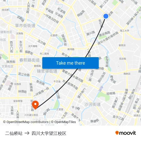 二仙桥站 to 四川大学望江校区 map