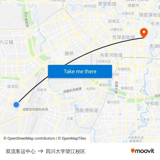 双流客运中心 to 四川大学望江校区 map