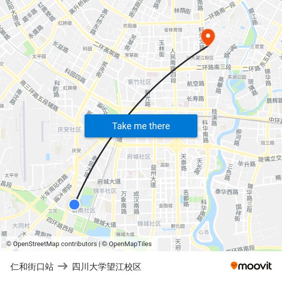 仁和街口站 to 四川大学望江校区 map