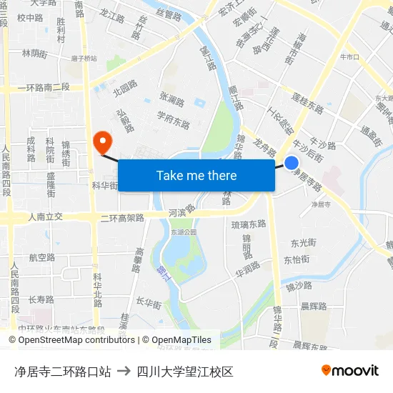 净居寺二环路口站 to 四川大学望江校区 map