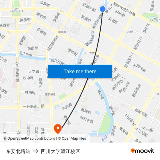 东安北路站 to 四川大学望江校区 map