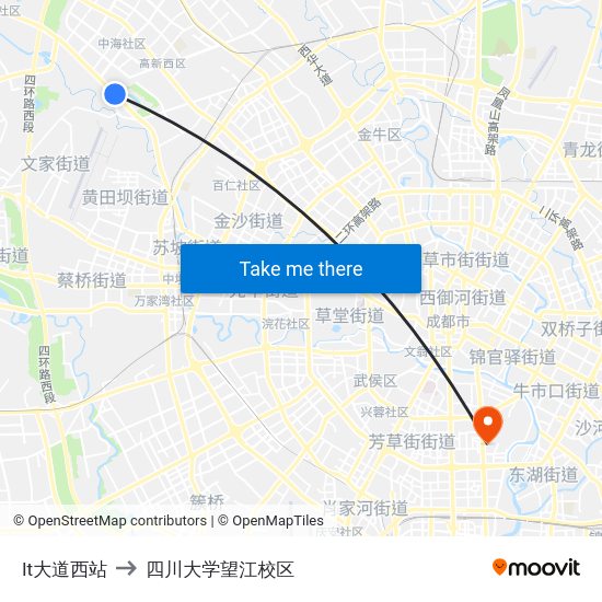 It大道西站 to 四川大学望江校区 map