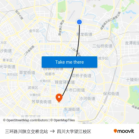 三环路川陕立交桥北站 to 四川大学望江校区 map
