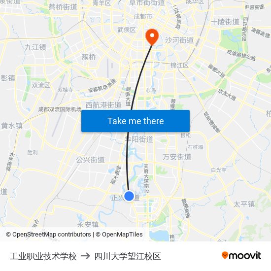 工业职业技术学校 to 四川大学望江校区 map