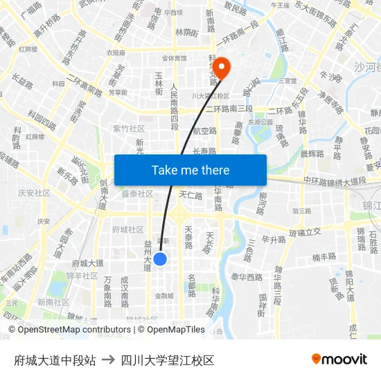 府城大道中段站 to 四川大学望江校区 map