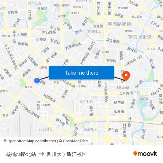 核桃堰路北站 to 四川大学望江校区 map