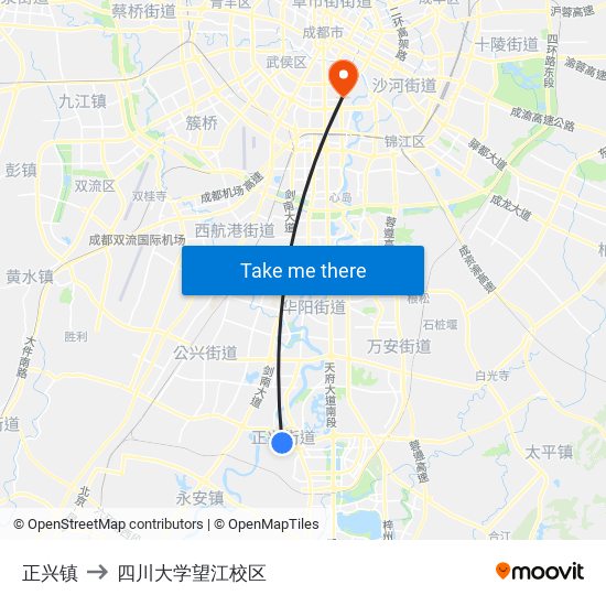 正兴镇 to 四川大学望江校区 map
