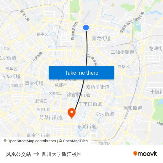 凤凰公交站 to 四川大学望江校区 map