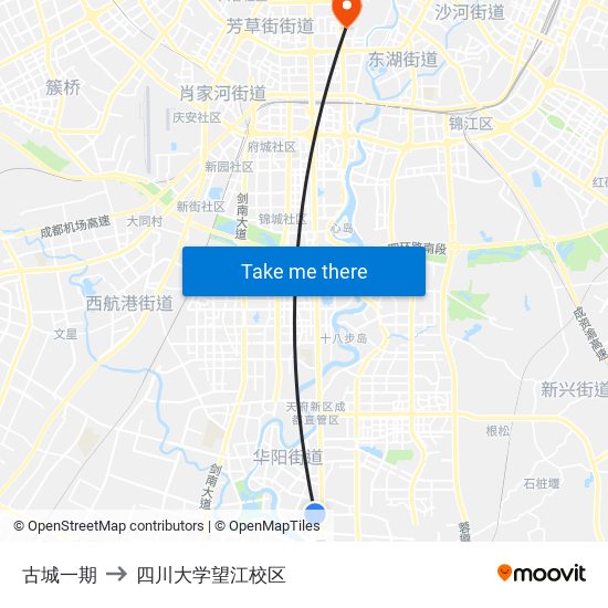 古城一期 to 四川大学望江校区 map
