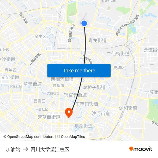 加油站 to 四川大学望江校区 map