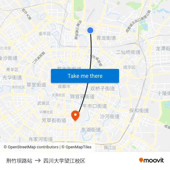 荆竹坝路站 to 四川大学望江校区 map