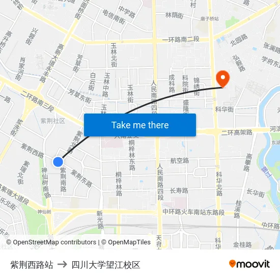 紫荆西路站 to 四川大学望江校区 map