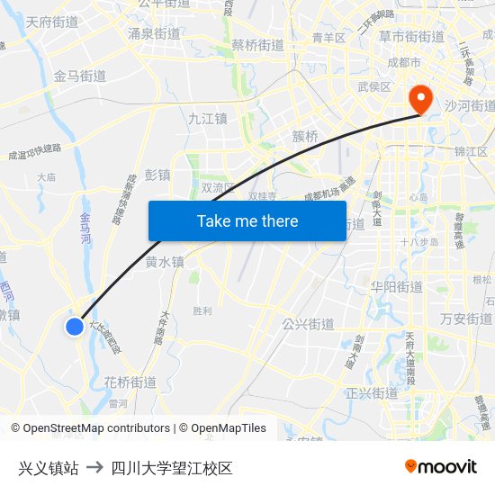 兴义镇站 to 四川大学望江校区 map