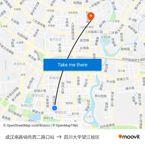 成汉南路锦尚西二路口站 to 四川大学望江校区 map
