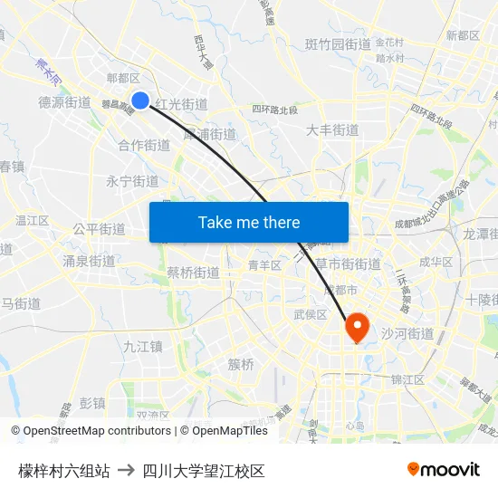 檬梓村六组站 to 四川大学望江校区 map