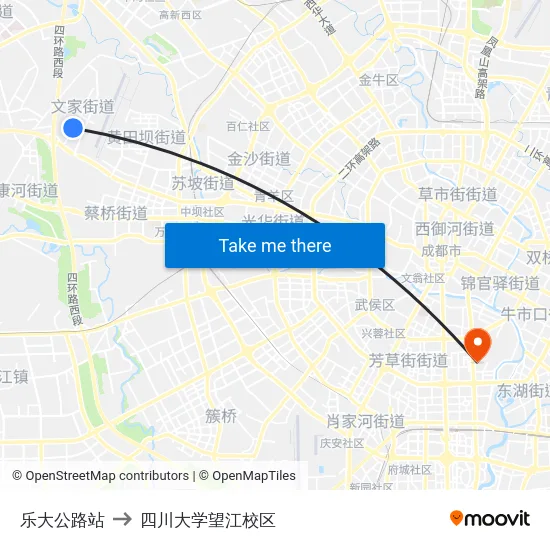 乐大公路站 to 四川大学望江校区 map