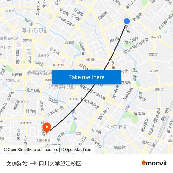 文德路站 to 四川大学望江校区 map