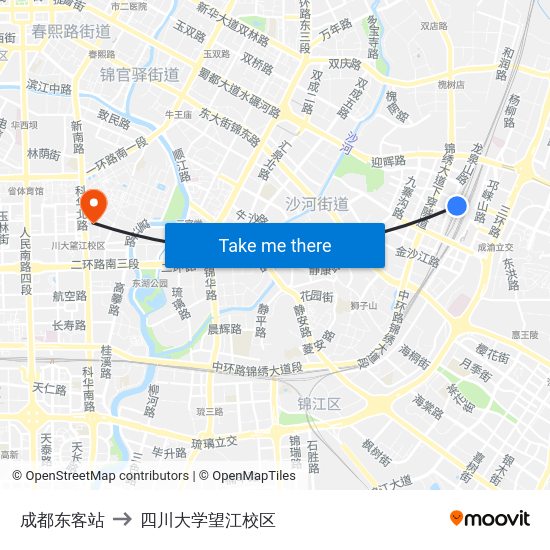 成都东客站 to 四川大学望江校区 map