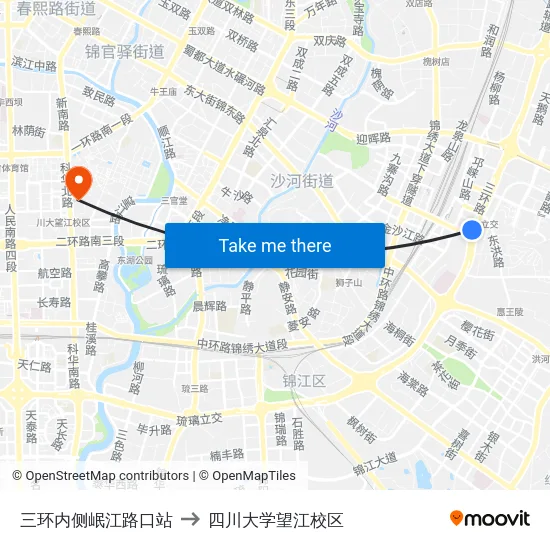 三环内侧岷江路口站 to 四川大学望江校区 map
