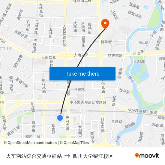 火车南站综合交通枢纽站 to 四川大学望江校区 map