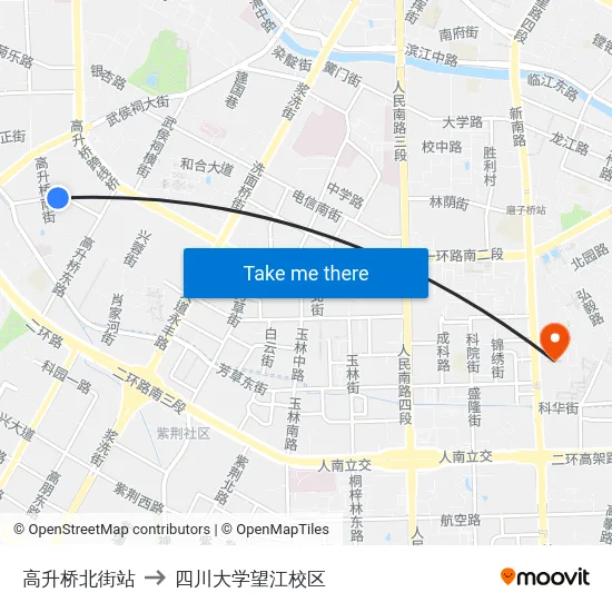 高升桥北街站 to 四川大学望江校区 map