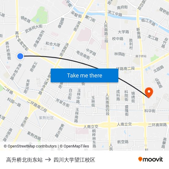 高升桥北街东站 to 四川大学望江校区 map