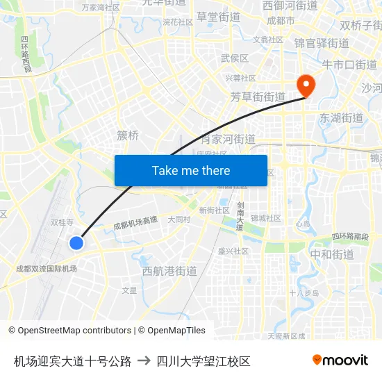 机场迎宾大道十号公路 to 四川大学望江校区 map