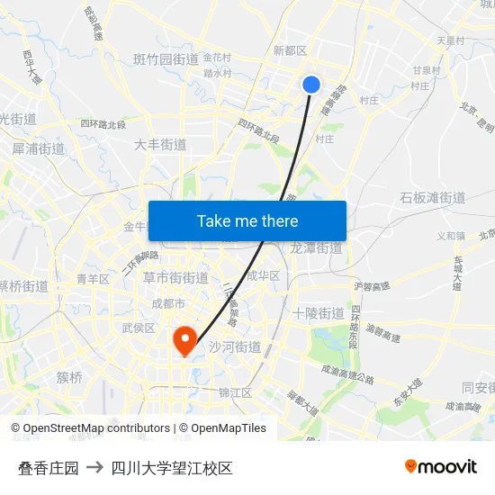叠香庄园 to 四川大学望江校区 map