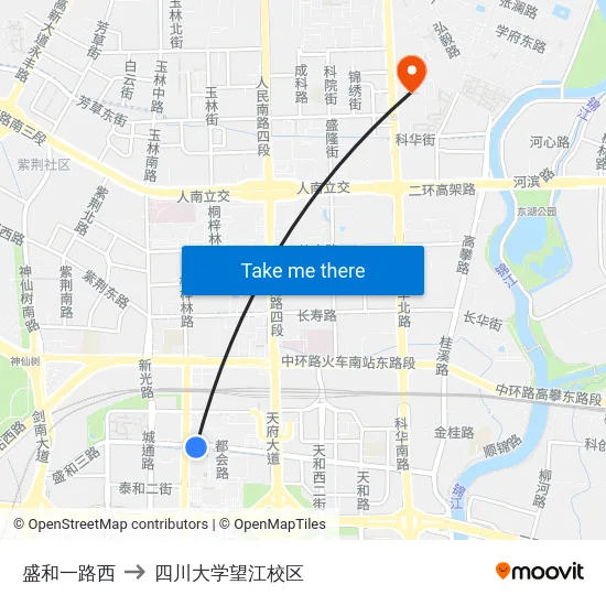 盛和一路西 to 四川大学望江校区 map
