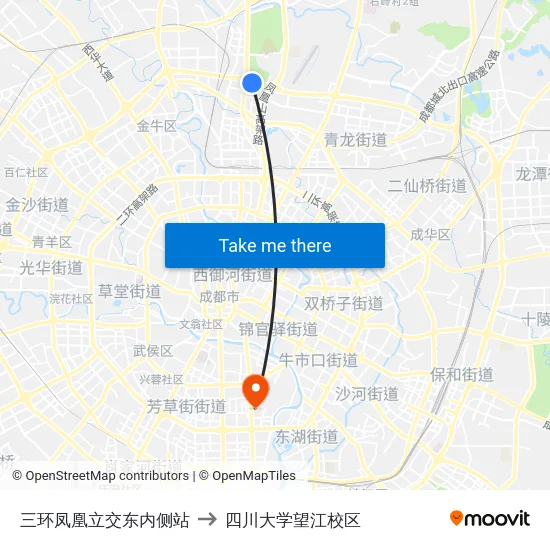 三环凤凰立交东内侧站 to 四川大学望江校区 map