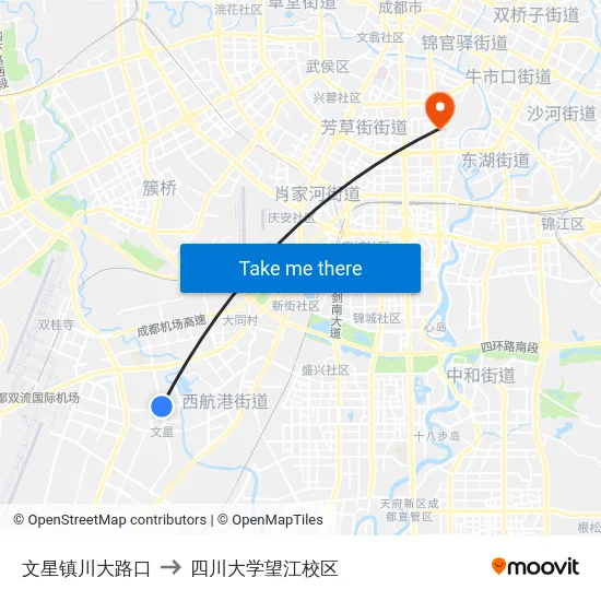 文星镇川大路口 to 四川大学望江校区 map