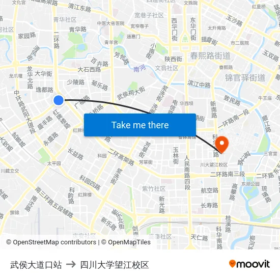 武侯大道口站 to 四川大学望江校区 map