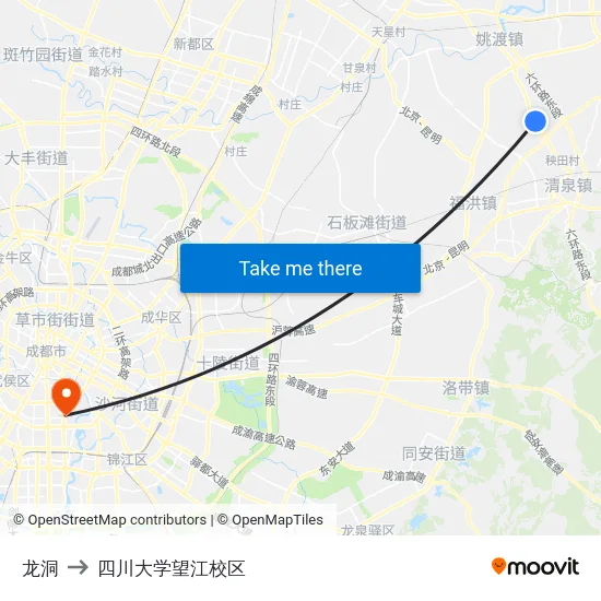 龙洞 to 四川大学望江校区 map