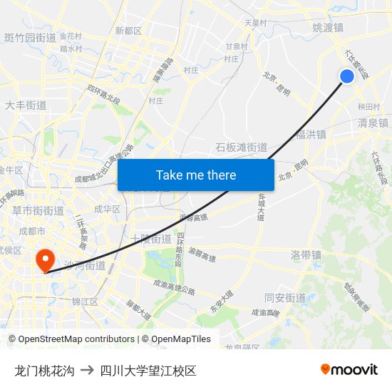 龙门桃花沟 to 四川大学望江校区 map