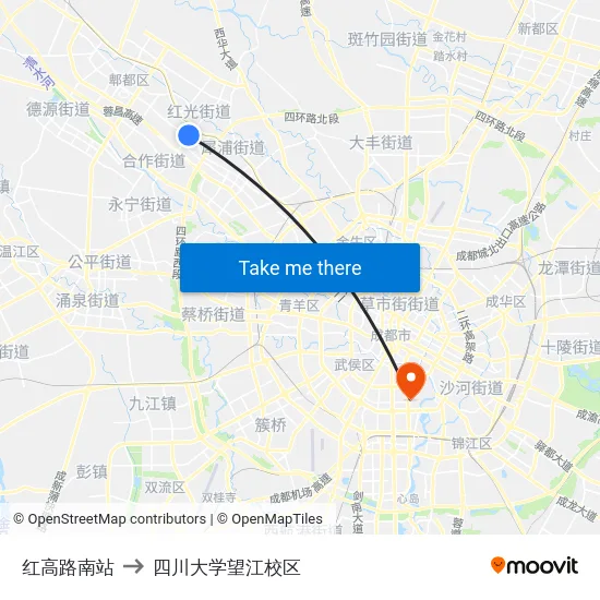 红高路南站 to 四川大学望江校区 map