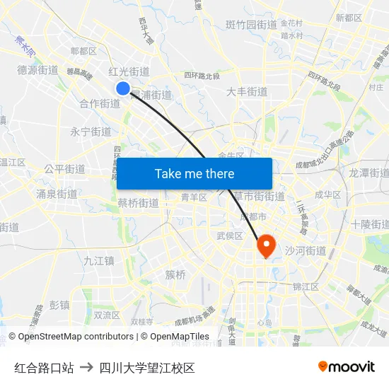 红合路口站 to 四川大学望江校区 map
